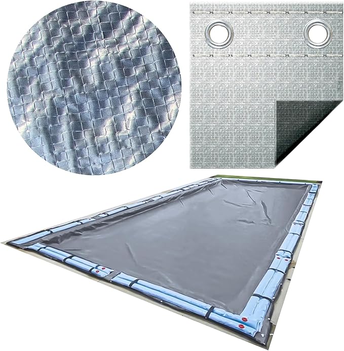 SWIMLINE HYDROTOOLS Silver King Heavy Duty Pool Cover For Above Ground Swimming Pools |21 X 37 FT Cover | Silver / Black | Water Tube Sleeves | UV Protected For 16X32 FT Rectangle Pools | CO142137R