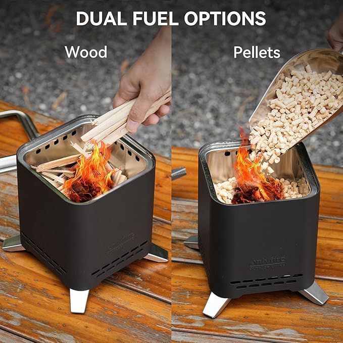 ONLYFIRE OUTDOOR LIVING 2-in-1 Smokeless Fire Pit with Pot Bracket & Carry Bag, Portable Camping Stove Wood Burning Tabletop Fireplace for Patio RV Tailgating Backyard, Black 7.8", #FP051