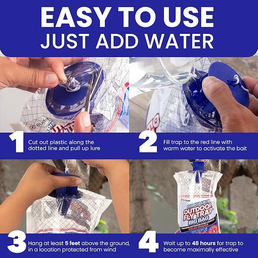 Fly Traps Outdoor Fly Trap for Patio. 2 Large Non-Toxic Pre-Baited Flies Bags Outdoor Disposable. Big Hanging Bug Catchers for All Filth Flies Killer for Outside Bug Control in Yard Horse Ranch