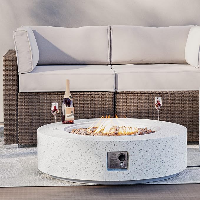 HOMPUS Outdoor Round Propane Fire Pit Table, 41" CSA Certified Fire Table,50000 BTU Fire Pit w Free Waterproof Cover & Fire Stone for Patio