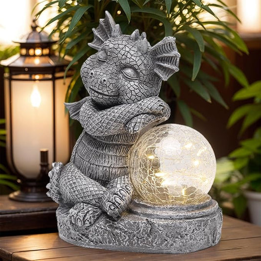 halp·ssfm Garden Outdoor Dragon Statue Holding Solar Magic Orb LED Light Resin Adorable Baby Dragon Figurines for Patio Balcony Yard Lawn Garden Unique Housewarming Gift for Mom Grandma