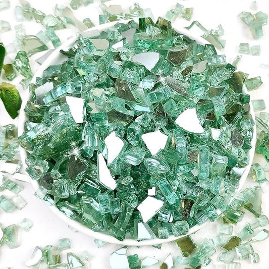Fire Glass for Propane Fire Pit, 1/4 Inch High Reflective Fireplace Glass Rocks for Fire Pit Table, 10 lbs Fire Pit Glass Rocks for Outdoor Fire Table and Landscaping, Light Green