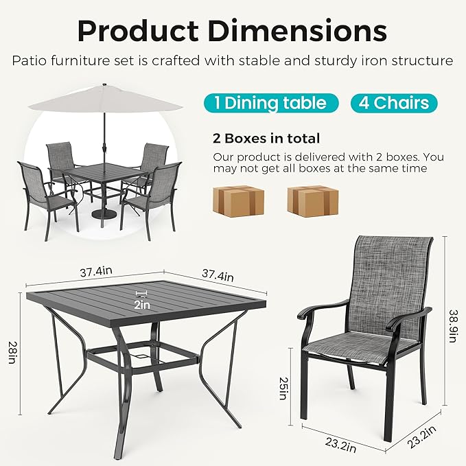 5-Piece Outdoor Dining Set, Patio Furniture Set with 4 Regular Chairs,Patio Dining Set with 1 Rectangular Table for Garden, Backyard, Poolside, Deck, Charcoal