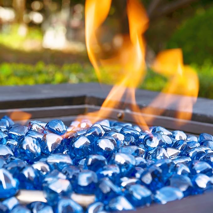 Fire Glass Diamond 1 Inch Fire Pit Glass Rocks for Propane or Gas Fire Pit (Gift Package) (20 Pounds, Sapphire Luster)