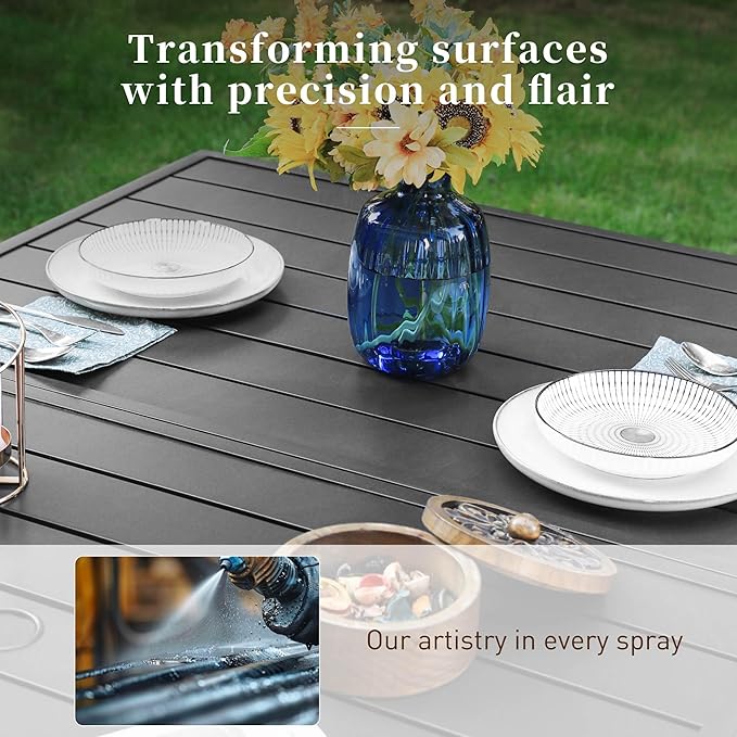 83" Patio Table for 8,Large Rectangle Patio Dining Table with Umbrella Hole,E-Coating and Powder Coating Steel Frame Metal Outdoor Patio Table for Garden Backyard Lawn Yard