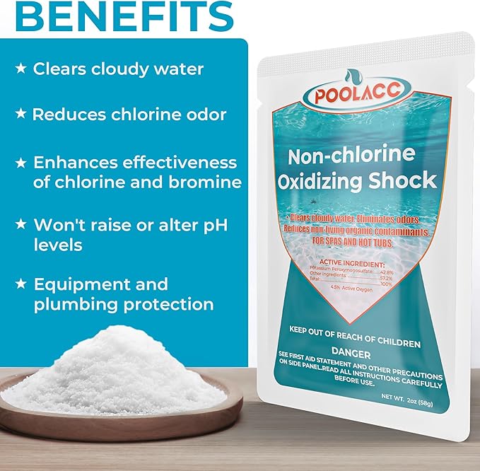 Non-Chlorine Spa Shock Oxidizer Cleaner for Hot Tub, Chlorine-Free Water Care,Single Dose Packets for Easy Hot Tub Maintenance & Treatment - 12 Pack
