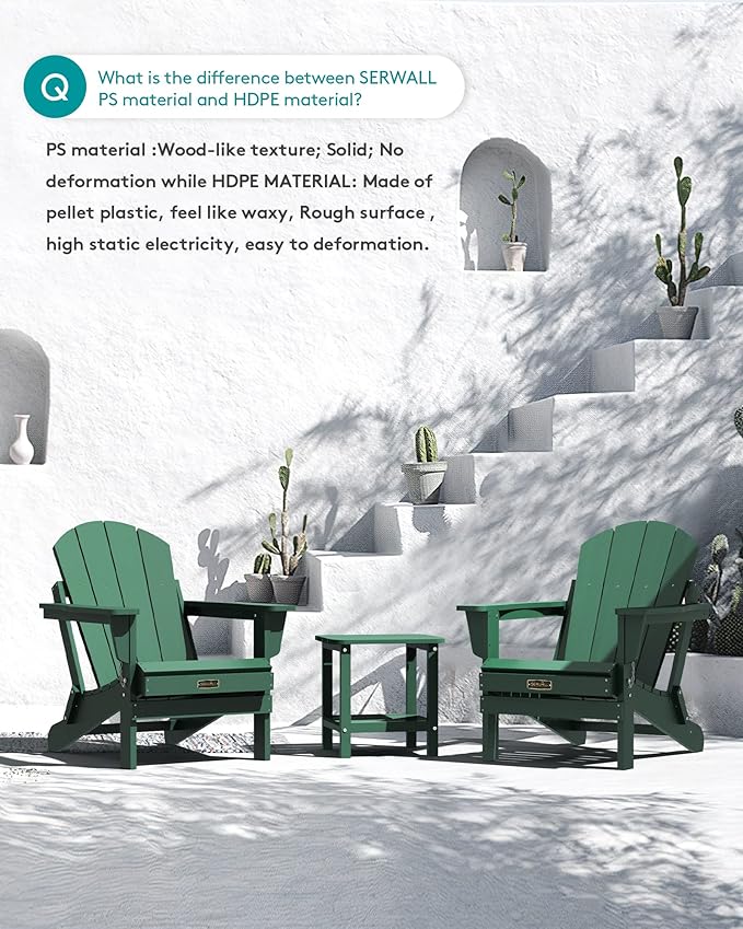 SERWALL Folding Adirondack Chair Painted Adirondack Chair Set of 6 Weather Resistant for Patio Deck Garden, Fire Pit & Lawn Furniture Porch - Green