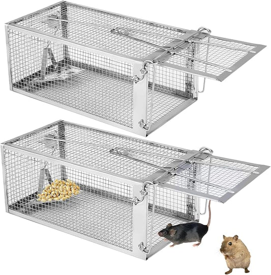 2 Pack Humane Rat Traps - Rodent Trap for Squirrel Mouse Mice, Live Rat Traps Catch and Release for Indoors and Outdoors-（10.6 * 5.5 * 4.7in）
