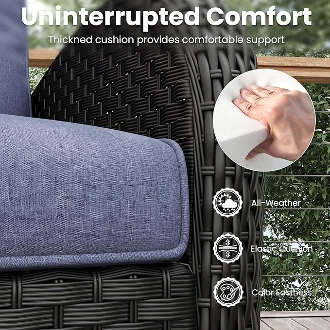 7 Pieces Patio Furniture Sets with Fire Pit Table, Wicker Rattan High Back Outdoor Armchairs Set with 3-Seat Couch, Ottomans and Side Table