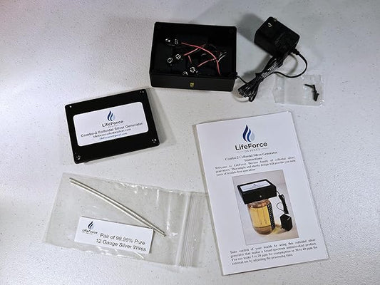 LifeForce Devices Combo-2 Basic Silver Generator Package – Home & Off-Grid Solution Kit – Make 32 oz in 22 minutes – Dual Power with Pure Silver Wires (Gauge-12)