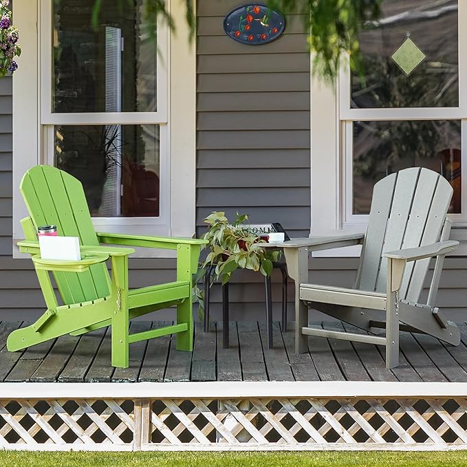 Adirondack Chair Set of 8, HDPE Folding Adirondack Chair with Multifunctional Cup Holder, Weather Resistant Fire Pit Chair for porches, patios, poolsides, Decks.