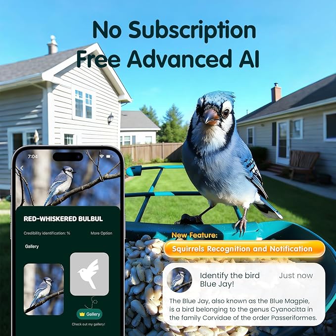 Humbirdy-Bird Feeder with Camera, 8MP Ultra HD Video & Photo, 10x Slow-Motion, 4K 30fps Live View, No Subscription, AI Identify, 2.4G/5G Wi-Fi, Solar Powered, Dural Metal, Unique Bird Watching Gifts