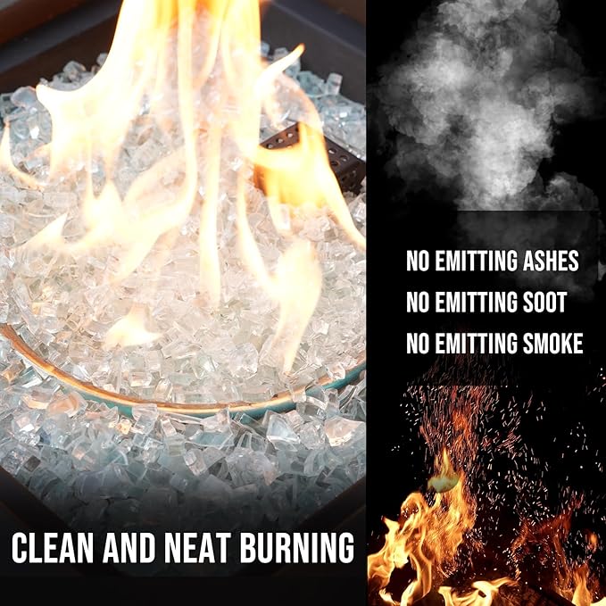 Skyflame High Luster 10-Pound Regular Fire Glass for Fire Pit Fireplace Garden Landscaping Crystal Ice 1/4" Size