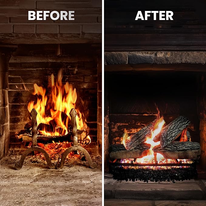 18" Premium Gas Logs - Safety Pilot Light Kit Included - for Liquid Propane Vented Fireplaces - Blazing Oak Design (Logs + Safety Pilot Light Kit)