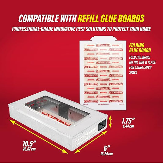 Catchmaster Multi-Catch Mouse Trap, Humane Mouse Trap Indoor for Home, Includes 1 Replaceable Glue Board, Live Catch Pest Control for Garage & Shed (White)