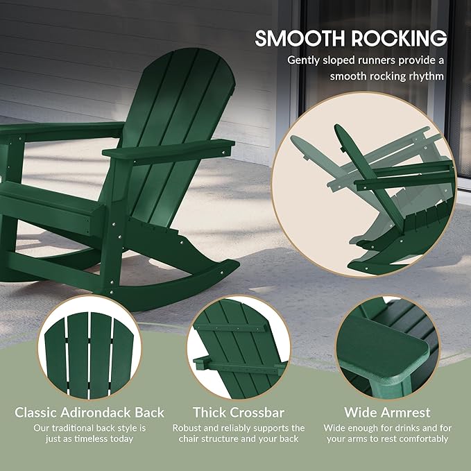 WestinTrends Malibu 2 Piece Set Outdoor/Patio Poly Adirondack Rocking Chairs (2 Seater), Dark Green