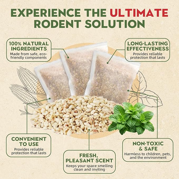 Mouse Repellent Pest Control Pouches, Safe for Pets and Humans, Natural Rodent Deterrent for Mice, Rats, Spiders, Ants, and Roaches - Effective Indoor & Outdoor Use (45 Pack)