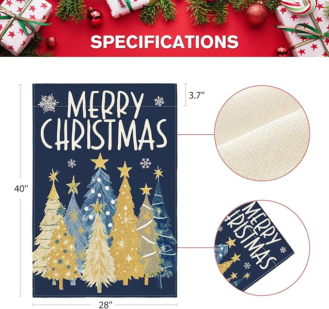 AVOIN colorlife Merry Christmas House Flag 28x40 Inch Double Sided Outside, Christmas Trees Winter Holiday Yard Outdoor Flag Blue