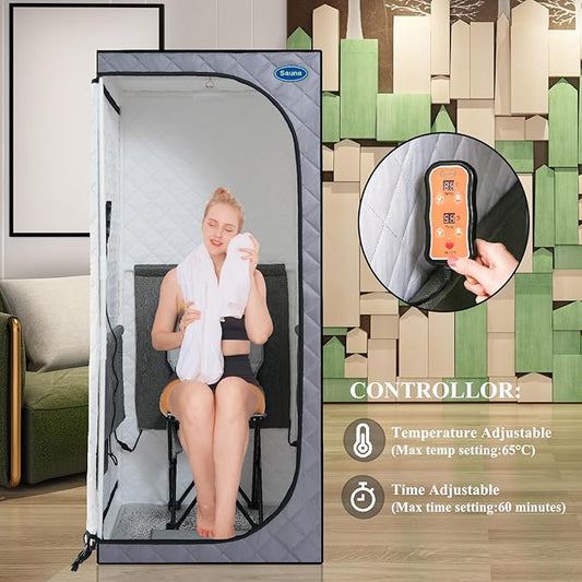 Person Steam Sauna for Men, Portable Sauna Tent for Women, 29.1"W Full Body Foldable Saunas Box with Infrared Panels, Heating Foot Pad, Folding Chair, for Home Apartment Spa Outdoor, Cement Grey