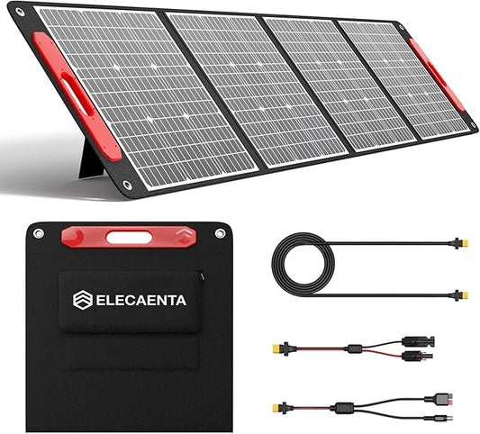 ELECAENTA 200W Portable Solar Panel for Power Station, 25% High Efficiency, Ultra Light with Kickstands, 20V/10A Foldable ETFE Solar Charger for Camping RV Trip Outdoor Home Backup Off Grid