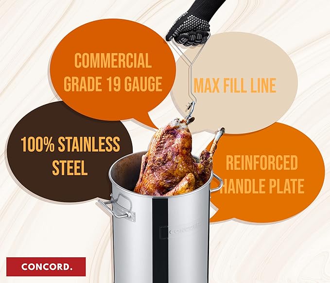 CONCORD Heavy Duty Stainless Steel Deluxe Turkey Fryer Kit with Titan Burner, Rack, Slicer, Hook, Thermometer, Crawfish Boil, and more (Turkey Fryer Kit + Titan Burner)