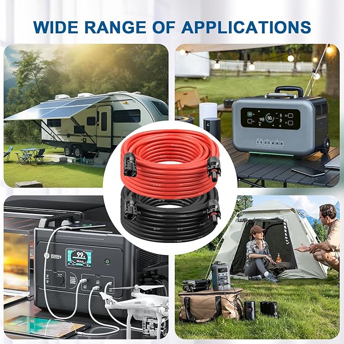 XRDS -RF 10AWG Solar Extension Cable 30FT – 2 Pack Red & Black PV Wire with Solar Connectors, 84-Strand Tinned Copper, Dual XLPE Insulated, Outdoor UV-Resistant Cable for RV, Inverter, Battery