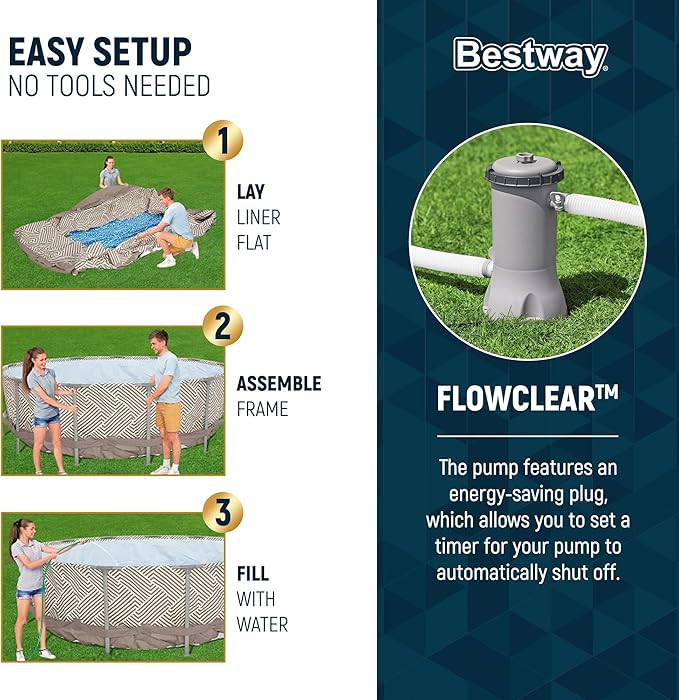 Bestway Steel Pro MAX 13' x 42" Above Ground Pool, Round Metal Frame Outdoor Swimming Pool Set with Canopy, Filter Pump, Ladder, and Cover, Taupe