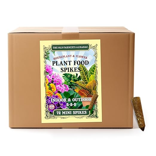 The Old Farmer's Almanac Houseplant & Flower Plant Food Mini Spikes - NPK 5-5-5 for Continuous Feeding and Vibrant Colors (72 Mini Spikes)