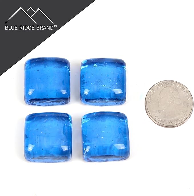 Reflective Fire Pit Glass Cubes - Professional Grade Fire Glass for Fire Pit - 1" Firepit Glass Rock - Glass Stones - Gas & Propane Fire Pit & Fireplace Glass (20 Pound, Light Blue