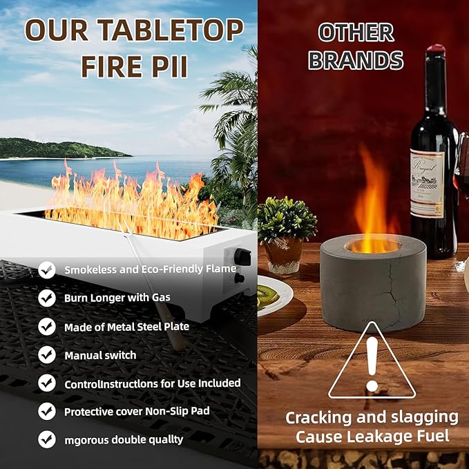 Tabletop Propane Fire Pit-31.5 in,40,000 BTU Stainless Rectangle Propane Table Top Fire Pit, Suitable for Outdoor, Patio, Balcony, w/Wind Glass Shield&Crystal Stone-Silver