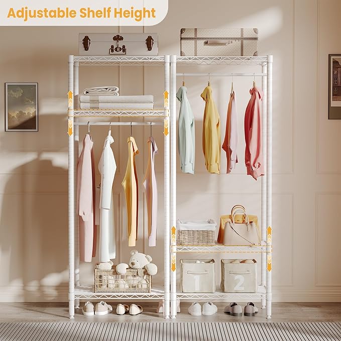 Clothes Rack, 684LBS Load Heavy Duty Metal Garment Rack with Adjustable Storage Shelves, 3-Tier Freestanding Closet Organizer for Hanging Clothes, for Bedroom, Laundry, Living Room