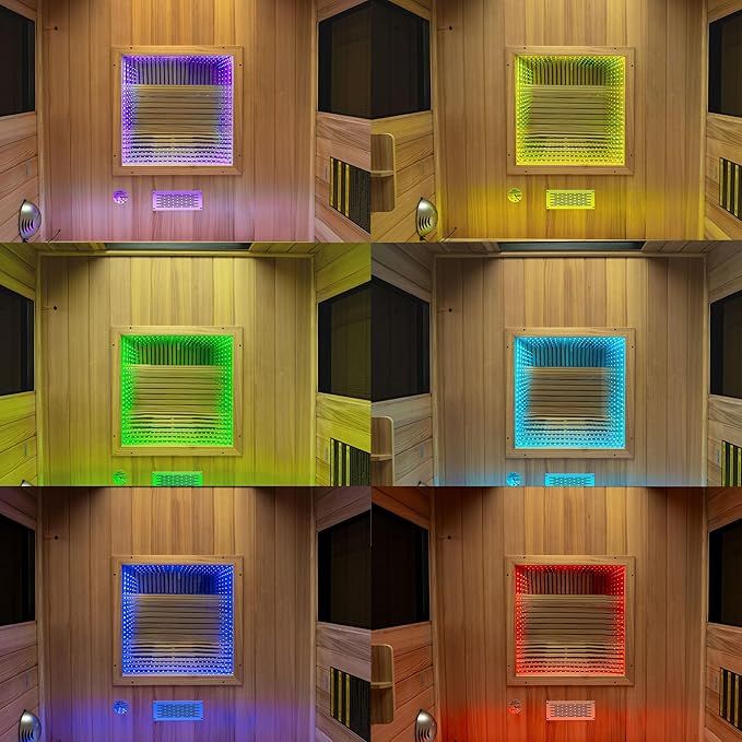 Woodbridge 2-Person Indoor FAR Infrared Black Sauna with WiFi-Enabled Smart Control, Crafted from Japanese Cedar – Features Red Light Therapy, Bluetooth Speaker, Chromotherapy Lighting