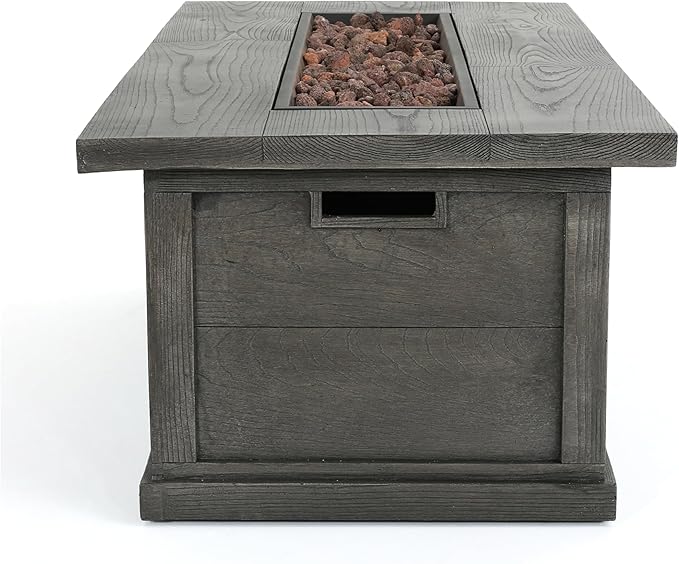 Outdoor Propane Fire Pit Table for Outside Patio, 56 Inch Concrete Fire Pit Table, Rectangle Gas Fire Pit for Garden, Pool, Backyard, 50,000 BTU, Free Lava Rocks, Gray Wood Pattern