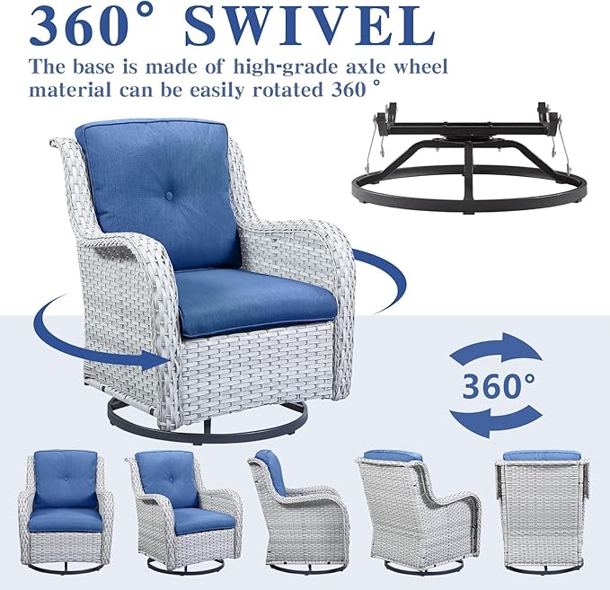 Belord Outdoor Swivel Rocker Patio Chairs Set of 3,High Back Swivel Patio Chairs Wicker Furniture Set,2 PCS Rattan Swivel Rocking Chair with Side Table,Light Grey Wicker (A089-2)