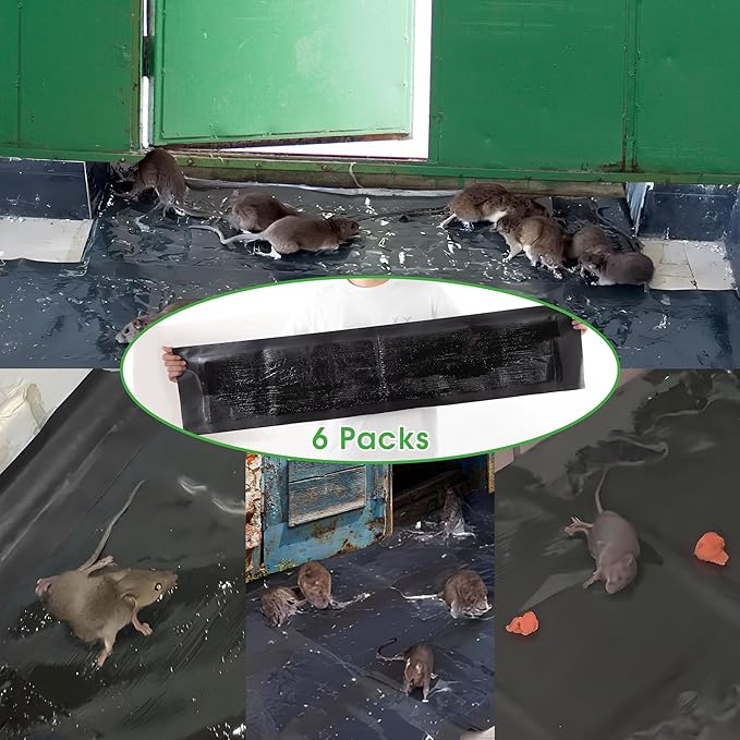 6 Pack 47 x 11 Mouse Glue Traps, Large Super Sticky Rat Glue Traps, Anti Slip and Pet Friendly, Peanut Scented Mice Sticky Board That Work for Home Indoor Outdoor Restaurant Kitchen Office