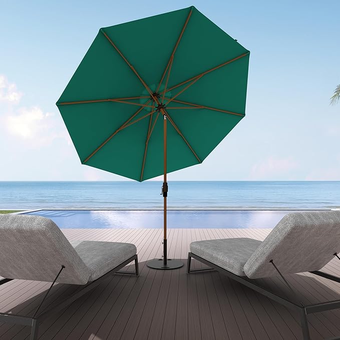 Midtown Umbrellas Sunbrella Umbrella Outdoor Patio Umbrella 2-9 Feet in Canvas Teal Acrylic Fabric, Auto-Tilt Aluminum Frame For Backyard Umbrella, Deck Umbrella & Porch Umbrella - Wooden Pole