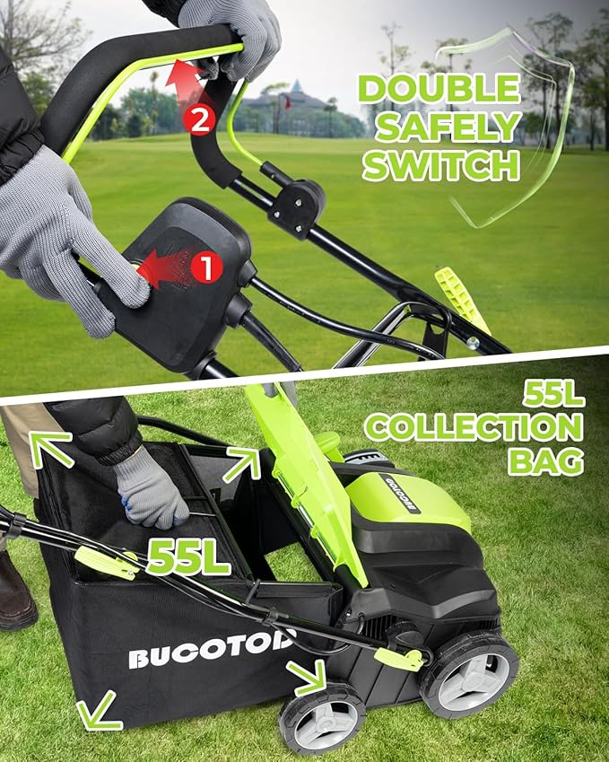 2-in-1 Dethatcher & 16-Inch Scarifier Electric Corded, 15 Amp Copper Motor, Electric Lawn Dethatcher with 5-Position Depth Adjustment, 14.5 gal Thatch Bag,Walk Behind for Yard Lawn Garden Care