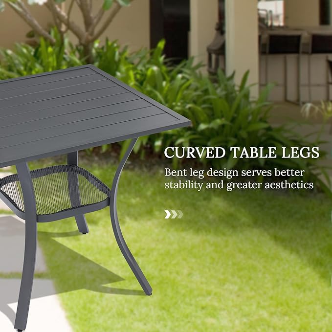 VICLLAX Small Square Outdoor Patio Table, All Weather Metal Outdoor Dining Table for Lawn Garden, 27.5"x 27.5" Patio Table for Outside, Grey