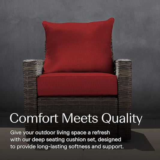 Honeycomb Outdoor Heritage Deep Seat, 24 x 23, Textured Solid Imperial Red Chair Cushion for Patio Furniture