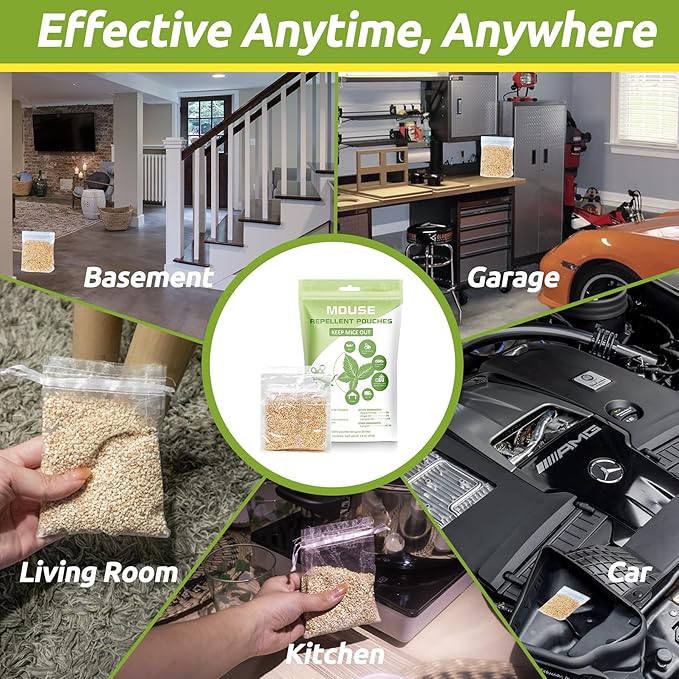 Mouse Repellent Pouches (12), Botanical Rodent Repellent Indoor, Extra-Strength Peppermint Oil to Repel Mice Rodents and Rats from House, RV, Car, Garage and Cabin