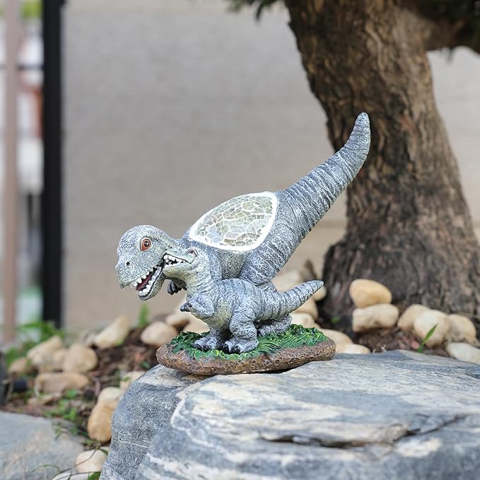 Rezpuao Garden Statue Dinosaur,Solar Dinosaur Decor for Outdoor,Resin Dinosaurs Figurine with Solar Light for Patio,Balcony,Yard,Lawn Ornament,Perfect Garden Gift