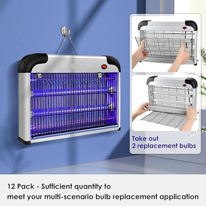 Qualirey 12 Pack Bug Zapper Replacement Light Bulbs 10W for 20W Indoor Bug Zapper, BL T8 F10W 13Inch Light Tube Compatible with Aspectek, Liba, Micnaron, Lulu Home and Other 20W Mosquito Lamp