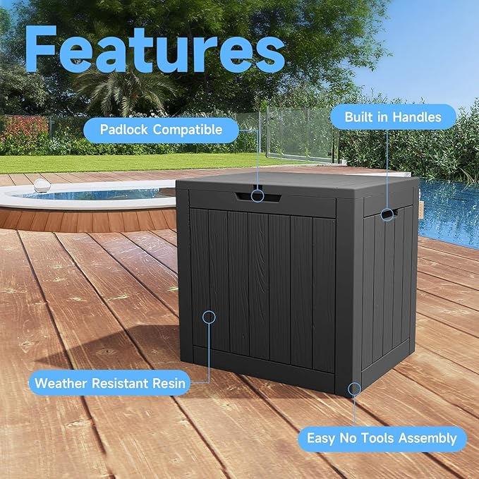 30 Gallon Outdoor Storage Box Waterproof,Outside Delivery Package Deck Box with Lockable Lid,Poolside Storage Bin for Garden Tools,Patio Cushion,Black