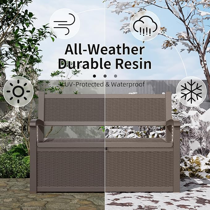 EasyUp 80 Gallon Outdoor Storage Bench, Waterproof and Lockable Deck Box Outdoor Storage Furniture for Patio,Garden,and Porch – Perfect for Storing Garden Tools and Cushions(Gray)