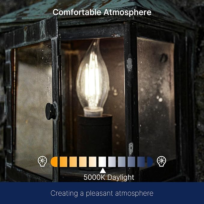 FLSNT LED Candelabra Light Bulbs, CA11 E12 Chandelier LED Light Bulbs 100W Equivalent, 5000K Daylight, 800LM, 5.5W, CRI 82+, AC 120V, 12 Pack, Dimmable UL,CA65 Listed.