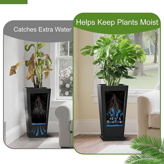 24" Tall Planters for Outdoor Plants, Set of 2 Large Outdoor Planters for Front Porch Decor with Drainage Hole, Front Porch Decor (Black)