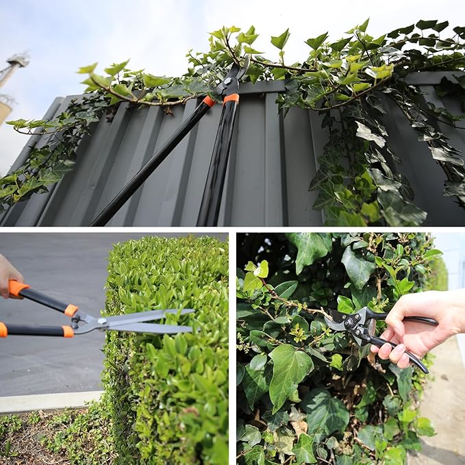 E&K Sunrise Set of 3 Pieces Garden Tree Tools for Lawn & Garden Care Garden Kit with Lopper, Hedge Shears and Pruner Shears, Tree & Shrub Care Kit