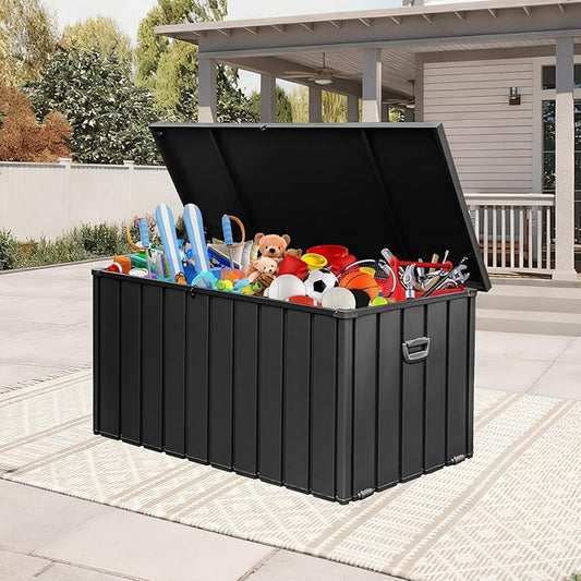 Domi 190-Gallon Outdoor Storage Box – Waterproof, Lockable Storage Cabinet for Patio Furniture, Garden Tools & Pool Supplies – Large Metal Storage for Cushions, Toys & More