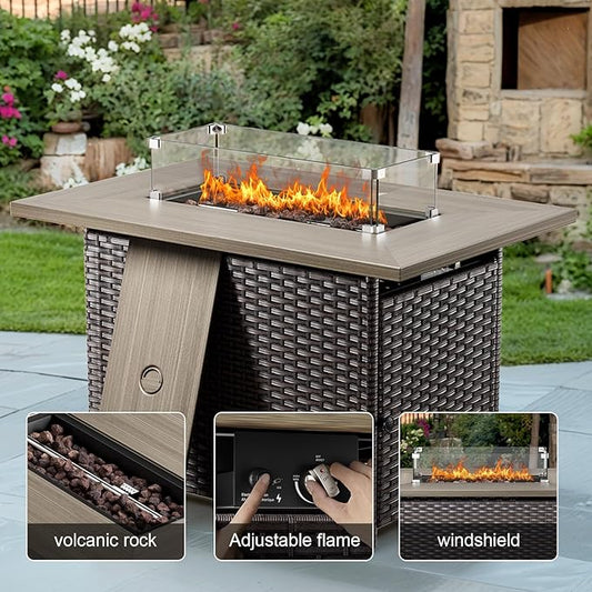 4 Piece Patio Furniture-with 50,000 BTU Gas Propane Fire Pit Table Outdoor Patio Furniture with Swivel Rocker Chairs,Outdoor Couch