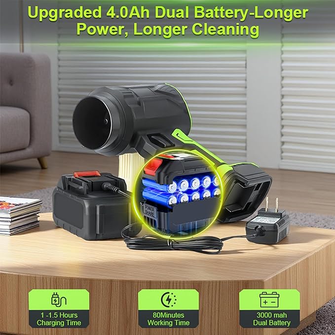 3 in 1 Leaf Blower Cordless with 2 * 3Ah Battery and Charger, 3 Speed Mode, Lightweight, 21V Battery Powered Electric Handheld Blower for Lawn Care, Blowing Leaves, Patio Cleaning, Dust, Snow